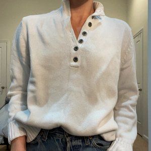 Vintage White Sweater with 3/4 Neck and Cuff Buttons